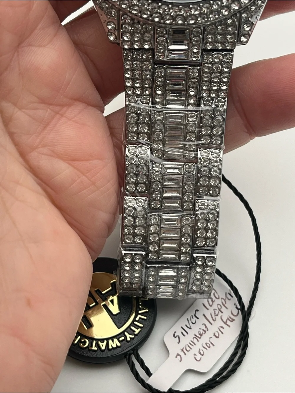 Silver Crystal Pavé Men's Watch with Multicolor Hour Markers